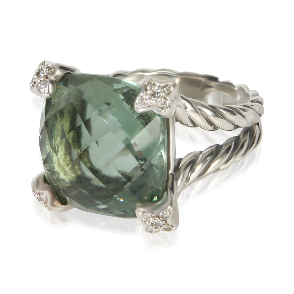 David Yurman Sterling Silver Prasiolite and Diamond On Point Ring - Picture 4 of 4